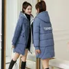 Casacos de Trench das Mulheres Inverno Mid-Long Down Jaqueta de Algodão Mulheres 2023 Stand-Up Collar Casaco Com Capuz Pure Color Outerwear Engrosse Parka Overcoat