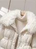 Women's Trench Coats Winter Women Faux Lamb Wool Collar Lapel Drawstring Coat Lady Casual White Duck Down Midi Puffer Parka Outwear