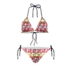 Costume da bagno da donna Reggiseno bikini Set da donna Costume da bagno sexy con fasciatura Abbigliamento tribale polinesiano Stampa di fiori di tiarè in bianco e nero Vita bassa