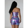 Survêtements pour femmes Laser Violet Deux pièces Ensembles Femmes Tenues Sexy Zipper Corset Bustier Crop Top Bouton Slim Shorts Party Club