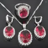 Ketting oorbellen set elegante rode steen kubieke zirkonia dames zilveren kleur oorbellen/hanger/ketting/ringen qz044