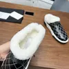 Womens Wool Slippers With Fur Designer Slip On Booties Platform Heels Slides Ladies Quilted Texture Matelasse Mules Outdoor Retro Black White Gray Leisure Shoe