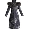 Mulheres de grande porte feminino de pele real casacos de inverno parka 2023 jacquard bordado requintado jaqueta grossa com capuz quente