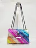 Abendtaschen Diamantnieten Regenbogenwellenmuster Damenhandtasche Adlerkopf auf der Vorderklappe Bunte Umhängetasche Patchwork PU-Leder 231123