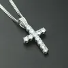 Cross Pendant Necklace for Men Iced Out Gold Silver Color Full Rhinestone Cuban Chains Classic Hip Hop Jewelry