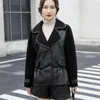 Women's Leather Autumn Winter Jacket Women Loose Suit Collar Woolen Coat Double-Breasted Buttons Outerwear Fashion Overcoat Female