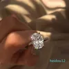 Vecalon Juego de anillos de plata de ley clásicos Anillos de compromiso de diamantes de talla ovalada para mujer Bisutería nupcial