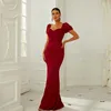 Prom Dresses High Waist Short Sleeve Temperament Tight Long Dresses Solid Color Slim Fit Small Tail Evening Dresses Girl