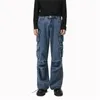 Jeans pour hommes Mode pour hommes Hip Hop Cargo avec plusieurs poches Coupe ample Style Y2K Pantalon en denim Pantalon de cow-boy Bleu délavé