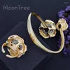 Ketting oorbellen set moontree luxe bloemen zonbloem volledige kubieke zirconia pave armband bangle ring jurk voor vrouwen