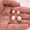 Studörhängen 1Pair CZ Zirconia White Natural Freshwater Pearl Drops Studs Post Women Lady Girls Festy Jewelry Gifts