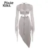 Werkjurken PixieKiki Asymmetrische holle lange jurk met mesh cropped vest Trashy Y2K Fairy Grunge tweedelige sets P71-CH25