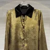 Damesblouses Herfst Fluweel Gesplitste kraag Vloeibaar goud Stempelen Vergulden Overhemden Helder glanzend OL Vest Blusas Pittig meisje Crop Tops