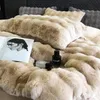 Yatak Setleri Sahte Tavşan Kürk Virfet Polar Pelüş Peluş Yumuşak Sıcak Lüks 4 PCS Yatak Seti Süper Konforlu Yorgan Kapak Seti Yatak Sayfası Yastık 231122