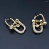 Hoop Earrings Gold Plated Copper Jewelry Hip Hop Double Square Geometric Chain Link Dangle Drop For Women Men