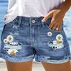 Jeans pour femmes shorts en denim d'été Fashion Ripped imprimé lâche Pantalon de rue décontracté 230422