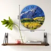 Horloges murales Neige Montagne Arbres Paysage 3D Horloge Design Moderne Ferme Décor Cuisine Vintage PVC Rond Salon Décoration