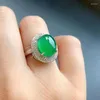 Cluster Rings Design Silver Inlaid Natural Chrysoprase Oval For Women Fashion Light Luxury Exquisite Engagement Party Jewelry