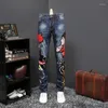 Mens Jeans Wind Personality Beauty Embroidered Male Embroidery Flocking Self-cultivation Directly Canister Long Pant Homme