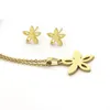Collier boucles d'oreilles ensemble 1 bijoux en acier inoxydable 5 pétales étoiles fleur breloques bijoux ensembles femmes enfants filles amour cadeaux