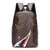 Men's Backpack Travel Bag Fashion lattice backpack student schoolbag large capacity shark bag Street trend man 230423