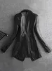 Kadınların ceketleri lautaro bahar zarif siyah ışık yumuşak sahte deri blazer uzun kollu ince fit lüks kadınlar ve moda 231123