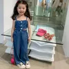 衣類セット女の子スーツサスペンダークロップトップとデニムワイドレッグパンツ衣装のための子供の2〜8年の夏