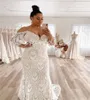 Fulllace Plus Size Mermaid Wedding Dress Crochet Lace Boho Beach Bride Dress Spaghetti StrapsスイープトレインCivil Bridal Gown Fancy Bohemian Vestidos Novia 2024