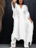 여자 2 피스 바지 rdmq 2023 니트 리브 베드 중공 꺼내 ​​꺼짐 tassel 사이드 세트 V- 넥 맥시 드레스와 여름 조각 의상 트랙 슈트