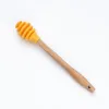 100pcs Wooden Handle Honey Silicone Tools Honey Spoon Drizzle Stick Honeys Mixing Stirrer Dip Spiral Server Kitchen Gadget Tool 4 Colors
