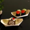 Take Out Containers 50pcs Disposable Sushi Wood Boat Japanese Style Dessert Tray Snack Food Cooking Packaging Boxes Tableware Accessory