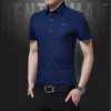 Camisas de vestido masculinas de verão homens casuais algodão de algodão curto bordado marca masculina blusas sólidas harmont blaine