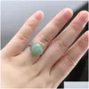 Clusterringen 12 mm roestvrij staal ronde natuurstenen ring Tijgeroog opaal roze kristal verstelbare ringen voor vrouwen Pendientes sieraden Dhdrw