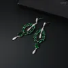 Hoop Earrings Genuine Real Jewels Long Earring Grandmother Water Drop Zircon Green Female Personality Exquisite 925 Silver