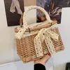 Borse da sera Design semplice Catena di perle Borsa da donna 2023 Borsa quadrata in rattan Cesto intrecciato Mano casual