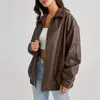 Mulheres de couro feminino oversized falso jaquetas casual motocicleta jaqueta moda manga longa casaco lapela zíper vintage streetwear