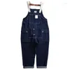 Mäns jeans Multi-Pocket Denim Overalls Mens Safari Style Casual Loose Cargo Pants Jumpsuit Men Dungarees