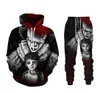 Grappige 3d clown geprinte mode hoodie + zweetbroek Halloween hoody casual jas lange mouw mannen/dames sportkleding tracksuit sets ra015