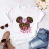 Camisetas Femininas Moda Feminina Gráfica Flor T-Shirt Feminina Bonita Orelha T-shirts Menina Laides Tumblr Tee Hipster Vestuário Feminino Camisa Estampada