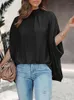 Women's Blouses Loose Fitting Short Sleeved Top Round Neck Casual Yarn White Bohemian Style Summer Novelty 2023 Camisas Blusa