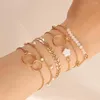 Charm Bracelets Simple Geometric Circle Bracelet Set Ins Flower Tassel Leaf Jewelry 6-Piece Women's Alloy Gift Temperament