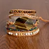 Strang Exclusive Damen Perlen Wickelarmband Tigerauge Charm 5 Mal Lederband Armbänder Mehrschichtige Perlenstickerei