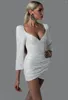 Casual Dresses Women Sexy Sparkly Asymmetric Party Dress Silver V-neck Long Sleeve Bodycon Prom Sequin Backless Chic Short Evening Gown