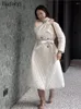 Trench da donna Cappotto lungo invernale in cotone da donna Plaid Moda manica a pieghe Giacche da donna Elegante coreano 2023 Manteau Femme