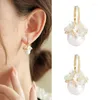 Dingle örhängen 2023 elegant skalblomma kluster pärlboll hänge för kvinnor koreanska glänsande zirkon örhänge bröllop fest smycken