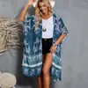 Roupa de banho feminina verão biquíni cobrir solto impressão comprimento médio puro protetor solar roupas 2541218