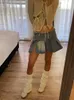 Skirts REDDACHiC Open Leg Belted Denim Wrap Pleated Skirt with Slit Women Mini Short Jean Skirt Low Waist Vintage Y2k 2000s Streetwear P230422