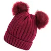 Bérets tricotés, bonnet épais et extensible, chapeau chaud avec boules de Pom, accessoires pour cheveux, cadeaux pour enfants, fête de vacances