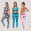 Ensembles actifs Printemps Et Été Respirant Tie Dye Sports Fitness Soutien-Gorge Taille Haute T Hip Lift Pantalon Sans Couture Yoga Ensemble Vêtements De Sport Pour Femmes