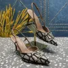 Metal buckle sandals womens shoes with stiletto heels Summer new sexy PVC hzigh sense transparent party commuter single shoes 8cm Sizes 35-43 +box